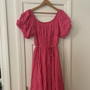 Lillusory Off the Shoulder Puff Sleeve Dress - Hot Pink - XL